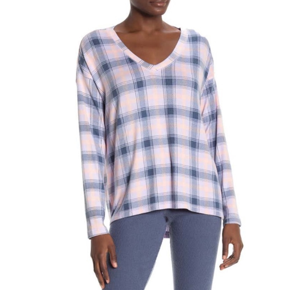 Free Press Nordstrom Pajama Shirt Pink Blue Purple Plaid top